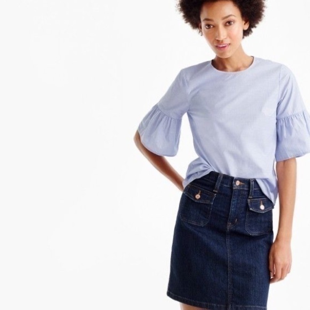 J. Crew blue button back bell sleeve top